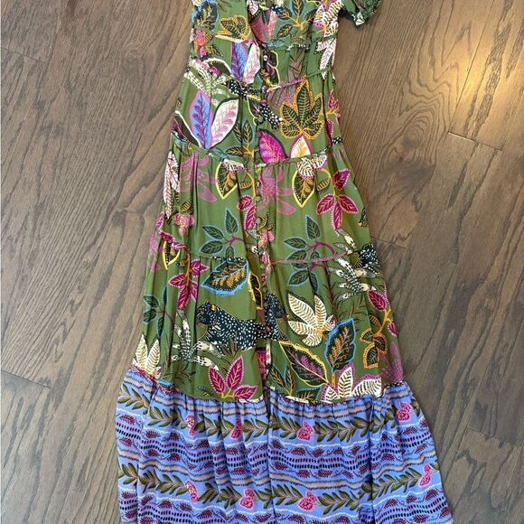 Farm Rio Green Wild Jungle Corset Midi Dress – Size M - Picture 3 of 4